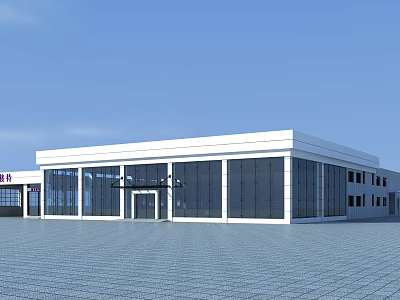 Modern Commercial Building Exterior Design With White Facade Large Glass Windows And Spacious Plaza 3d model