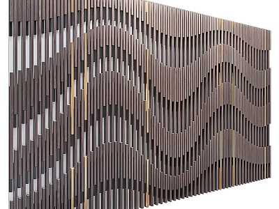 Elegant Modern Wavy Wooden Slat Background Wall With Metal Accent Strips 3d model