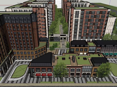 High Rise Residential And Low Rise Commercial Buildings With Green Spaces And Urban Landscape 3d model