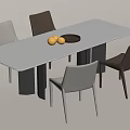 Modern Dining Table Set With Marble Tabletop And Dark Chairs Featuring Oranges And Tray 3d model