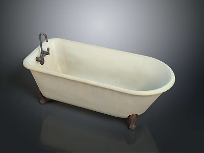 Elegant White Freestanding Bathtub With Brass Faucet And Stylish Brass Feet Design 3d model
