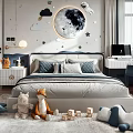 Cozy Kids Room Design With Star Decor Cloud Chandelier Plush Toys Rug And Study Desk