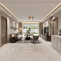 Modern Living Dining Room Interior Design With Sofa Coffee Table TV Cabinet And Plants