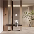 Modern Console Table And Side Cabinet Interior With Pendant Light Green Plant And Decorative Figurine