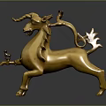 Elegant Golden Unicorn Sculpture With Decorative Horn And Leafy Tail Design