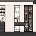 Modern Decorative Cabinet Design With Marble Background Open Shelves For Storage And Decorative Items