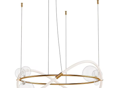 Modern Chandelier With Gold Circular Frame Intertwined White Lines And Glass Bubbles 3d model