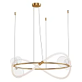 Modern Chandelier With Gold Circular Frame Intertwined White Lines And Glass Bubbles