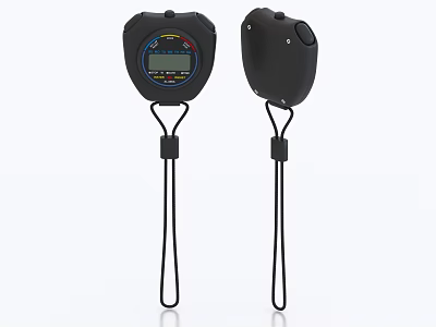 Two Black Digital Stopwatches With Digital Display And Lanyard Strap 3d model