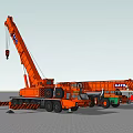Orange KATO Multiple Crane Utility Vehicles With Heavy Lifting Equipment 3d model