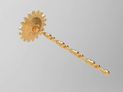 Golden Ornament Decor Set Featuring Gear Shaped Head Long Decorative Rod And Intricate Patterns 3d model