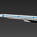 Sleek White Supersonic Passenger Jet With Blue Stripes And Sharp Nose Design