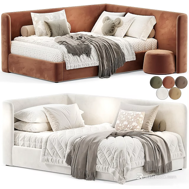 Soft Upholstered Kids Bed With Decorative Pillows Throw Blanket And Color Choices 3d model 