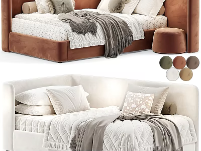Soft Upholstered Kids Bed With Decorative Pillows Throw Blanket And Color Choices 3d model
