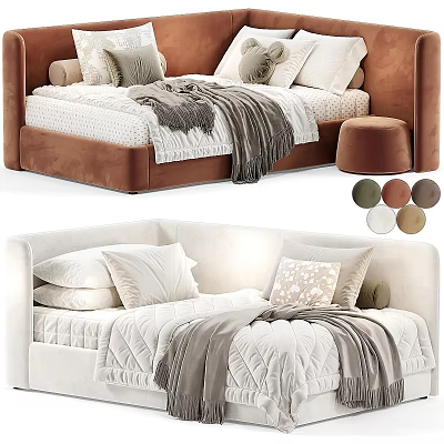 Soft Upholstered Kids Bed With Decorative Pillows Throw Blanket And Color Choices 3d model