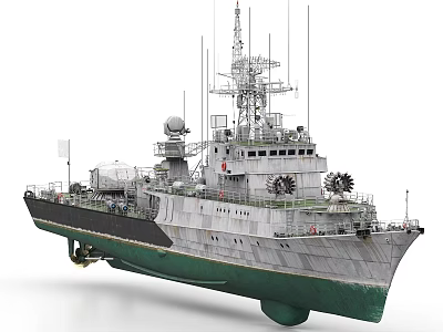 Modern Warship with Gray Green Hull Antennas Radar Systems and Superstructure 3d model
