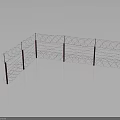 Barbed Wire Fence Structure With Red Metal Posts For Security Enclosure