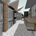 Modern Commercial Complex With Glass Facade Multistorey Structure And Outdoor Plaza