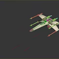 Starfighter Model With Multiple Wings And Green Trails On Dark Background 3d model