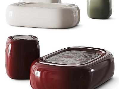 Modern Coffee Tables With Glossy Finish In Red White And Green Colors 3d model