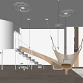 Kindergarten Room With White Walls Round Window Staircase Slide Hammock Toy Car And Red Ball
