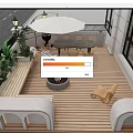 Stylish Garden Patio Featuring Wooden Deck Fire Pit Outdoor Dining Set and Lush Plants