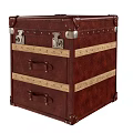 Vintage Brown Leather Storage Chest With Two Drawers Wooden Stripes And Metal Hardware