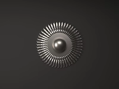 Modern Round Metallic Wall Decor With Radiating Stripes And Central Sphere 3d model