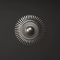 Modern Round Metallic Wall Decor With Radiating Stripes And Central Sphere