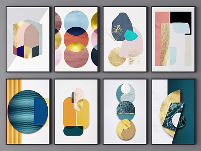 Modern Abstract Wall Art Collection With Geometric Shapes And Colorful Patterns For Home Decor 3d model