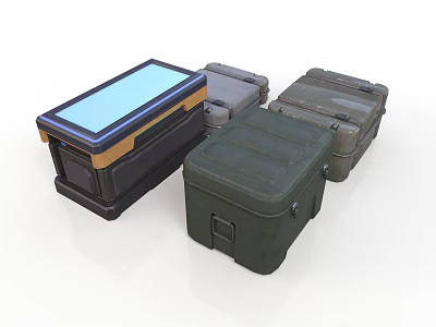 Assorted Storage Cases Featuring Blue Panel Secure Lids And Sturdy Build 3d model