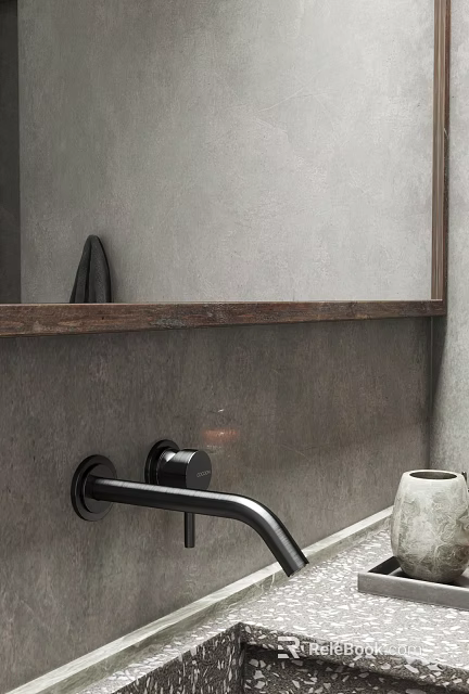 Modern Bathroom Interior With Gray Wall Mirror Towel And Black Faucet 3d model 