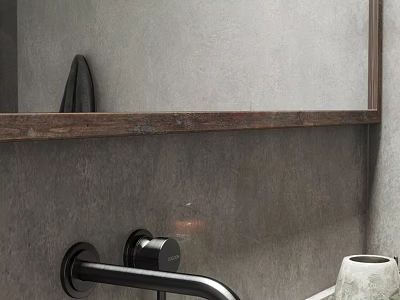 Modern Bathroom Interior With Gray Wall Mirror Towel And Black Faucet 3d model