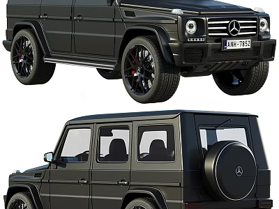 Black Mercedes G Class SUV With Off Road Design Alloy Wheels And Spare Tire 3d model