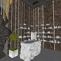 SPA Sauna Interior Design With Arched Windows Hanging Chandeliers Stone Decor And Marble Elements