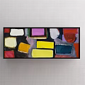 Colorful Abstract Painting With Geometric Shapes In Black Frame On Wall