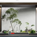 Karesansui Dry Landscape Garden Design With Green Tree White Deer Natural Stones And Moss