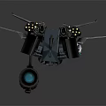 Mechanical Game Movie Character With Glowing Blue Lights Jetpack And Weapon Gear Design
