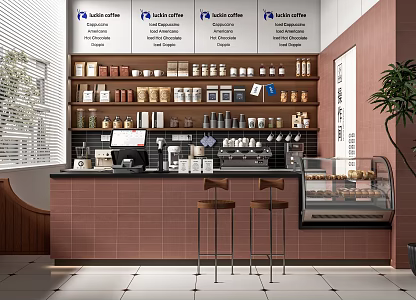 Modern Cafe Cashier Console Front Desk Coffee Machine Kitchen Supplies Combination Bar Chair Water Bar 3d model