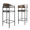 Stylish Modern Bar Stools With Upholstered Seat And Black Metal Frame With Gold Accents