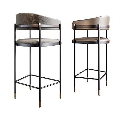 Stylish Modern Bar Stools With Upholstered Seat And Black Metal Frame With Gold Accents 3d model