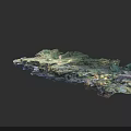 Natural Moss Covered Stone Rocks With Green Vegetation And Water Elements