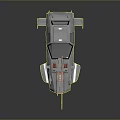 Futuristic Sci Fi Vehicle With Gray Body Orange Blue Details And Weapon Like Parts