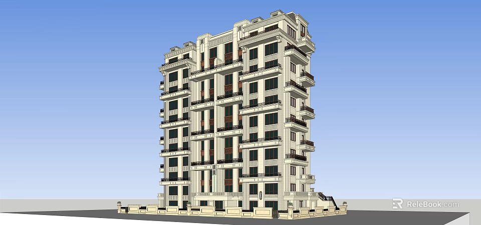 Modern Multi Storey Residential Apartment Building Exterior With Light Facade Balconies And Windows 3d model 