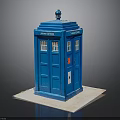 Blue Police Call Box Structure With Windows Door And Blue Roof On White Base