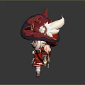 Little Girl In Red Witch Hat With Flower Decoration Blonde Hair Red Eyes Cartoon Style