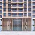 Modern High Rise Apartment Entrance Gate With Glass Doors Water Pool And Reflection
