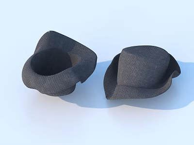 Stylish Dark Textured Hats with Classic Wide Brim on Light Blue Background 3d model