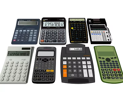 Various Office Appliances Including Different Calculators With Multiple Functional Designs 3d model