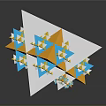 3D Abstract Geometric Sculpture With Orange White And Blue Triangles Design